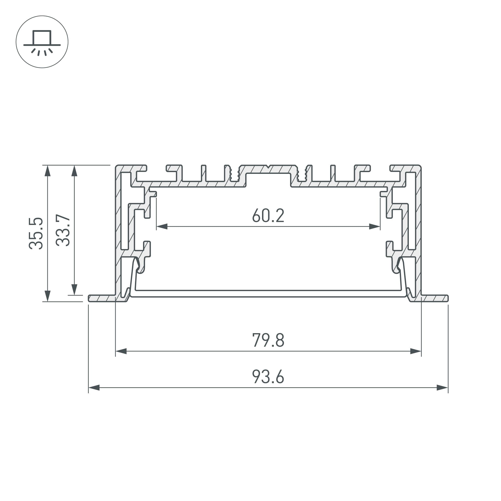 Профиль с экраном S2-LINIA94-F-2500 ANOD+OPAL ( Алюминий)