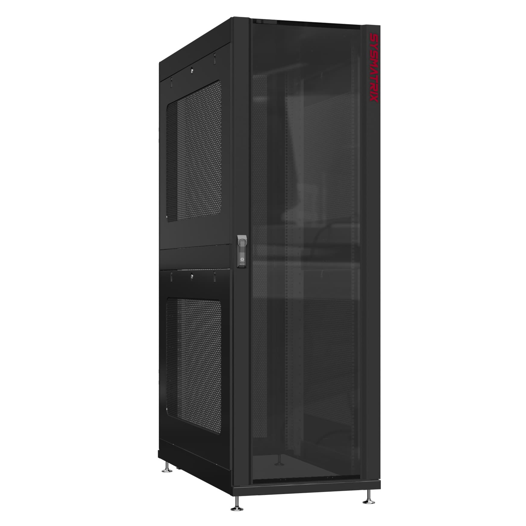 Шкаф серверный 42U 800х1070 передняя дверь: стекло IP41. задняя дверь: одностворчатая перфорированная IP20. боковые панели: перфорированные. цвет: черный RAL9005