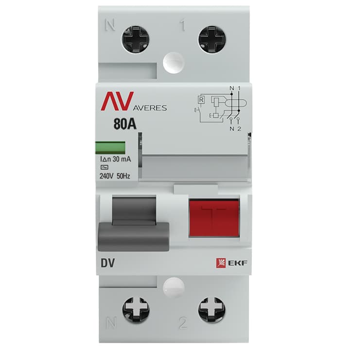 Устройство защитного отключения DV 2P 80А/30мА (AC) AVERES