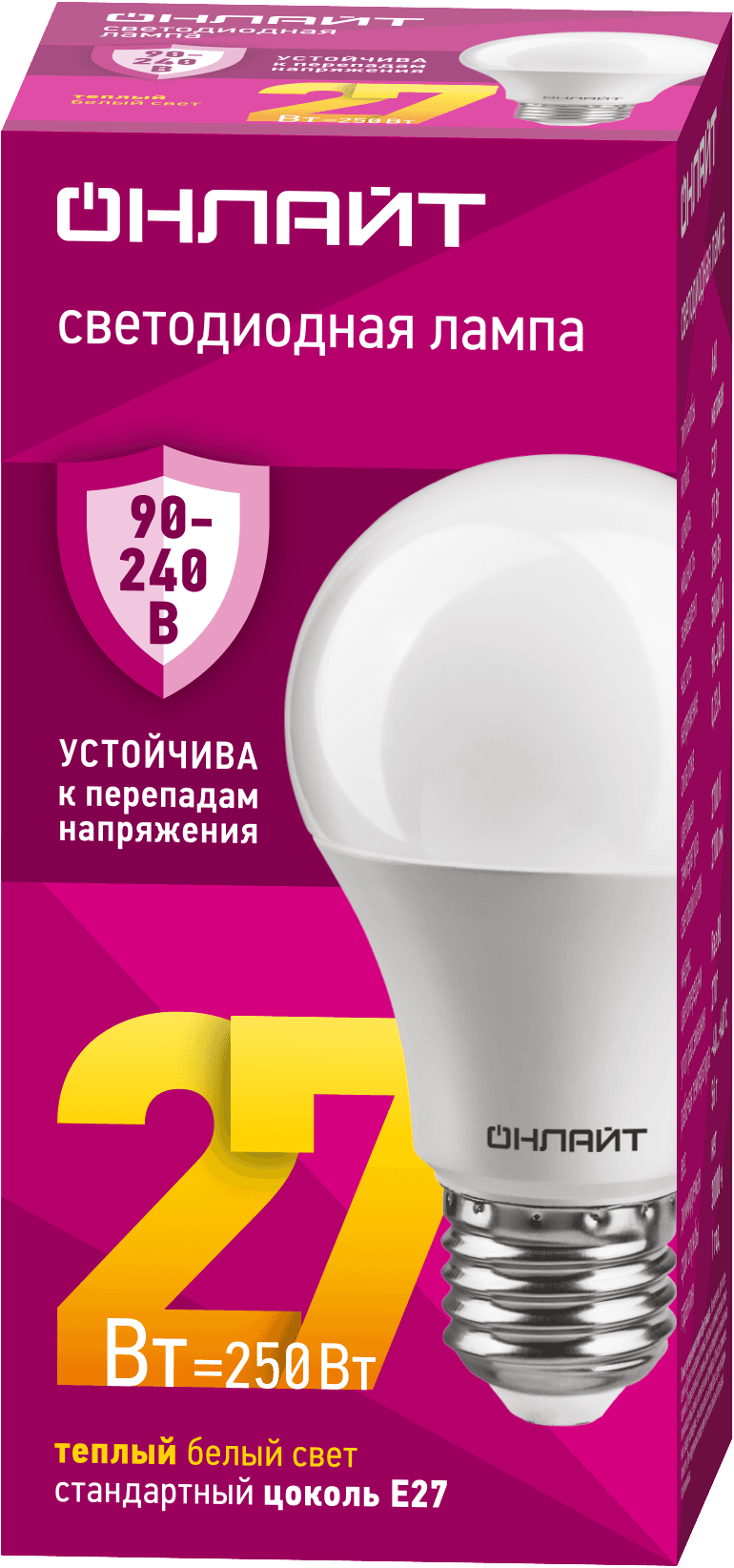 Лампа светодиодная 27 Вт OLL-A60-27-230-2.7К-E27