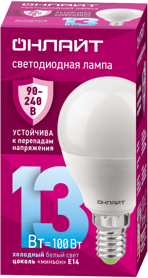 Лампа светодиодная 13 Вт OLL-G45-13-230-6.5K-E14-FR PRO 90-240В
