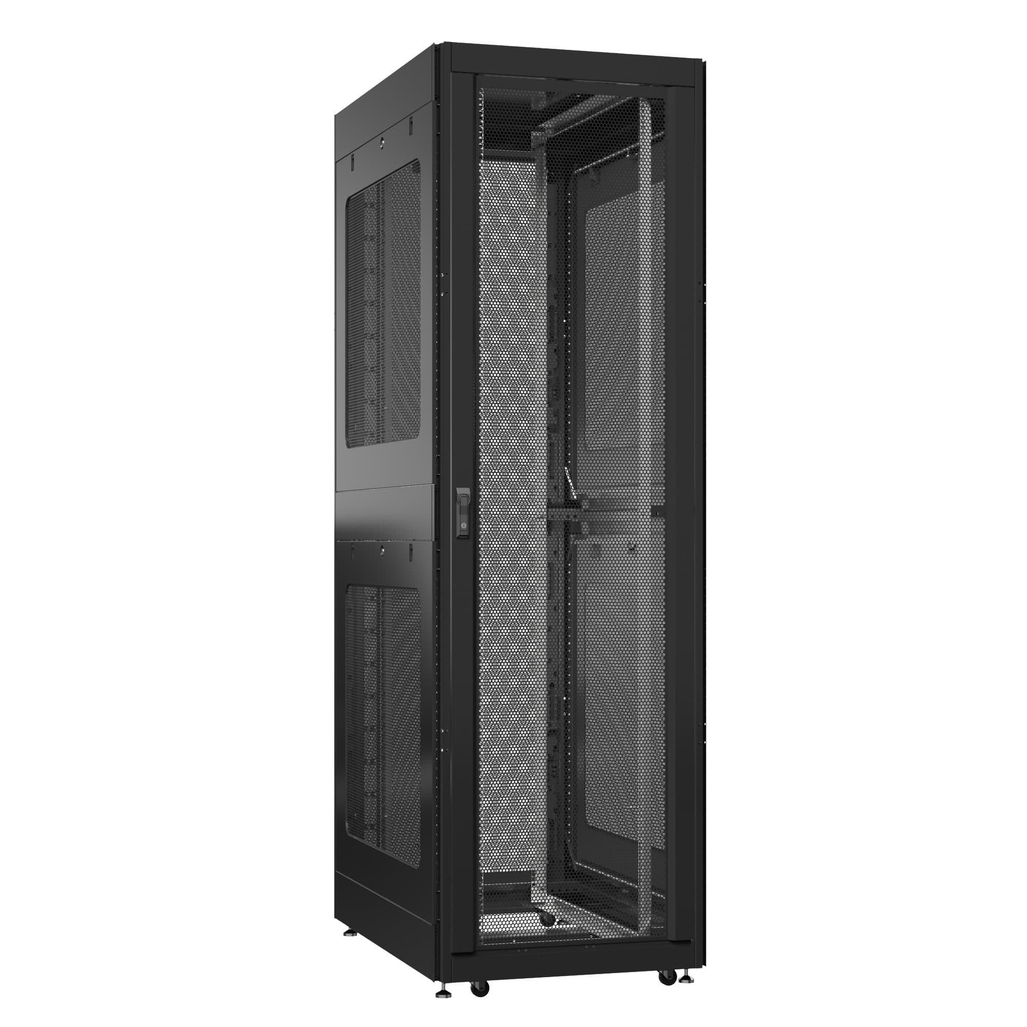 Шкаф серверный 52U 800х1000 передняя дверь: двустворчатая глухой металл IP51. задняя дверь: двустворчатая перфорированная IP20. боковые панели: перфорированные. цвет: черный RAL9005
