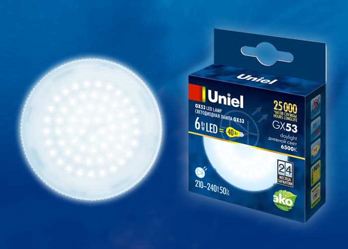 Лампа светодиодная матовая LED-GX53-6W-6500K-GX53-FR PLZ01WH Дневной свет 6500K Картон ТМ