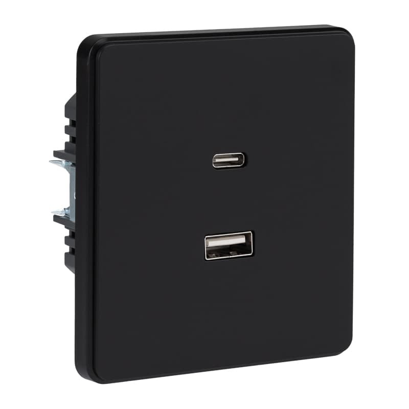 Розетка USB ROUND A+C 3А функция быстрой зарядки механизм оникс