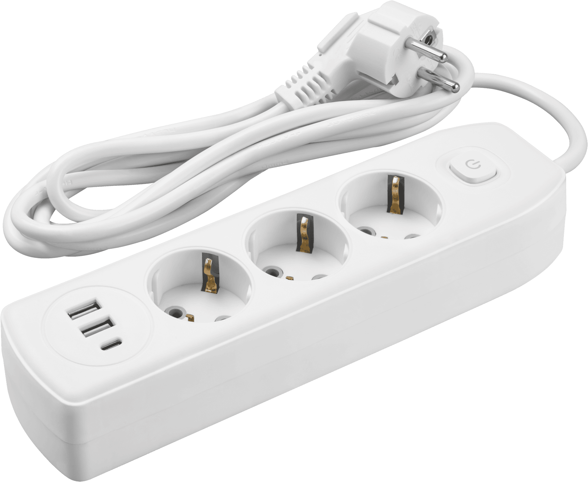 Удлинитель бытовой OPE-USB-03-180-ESC-3x1 с заземлением с выключателем 3 розетки 1,8м ПВС 3х1 2500Вт 2USB-A+USB-C, 2,4А