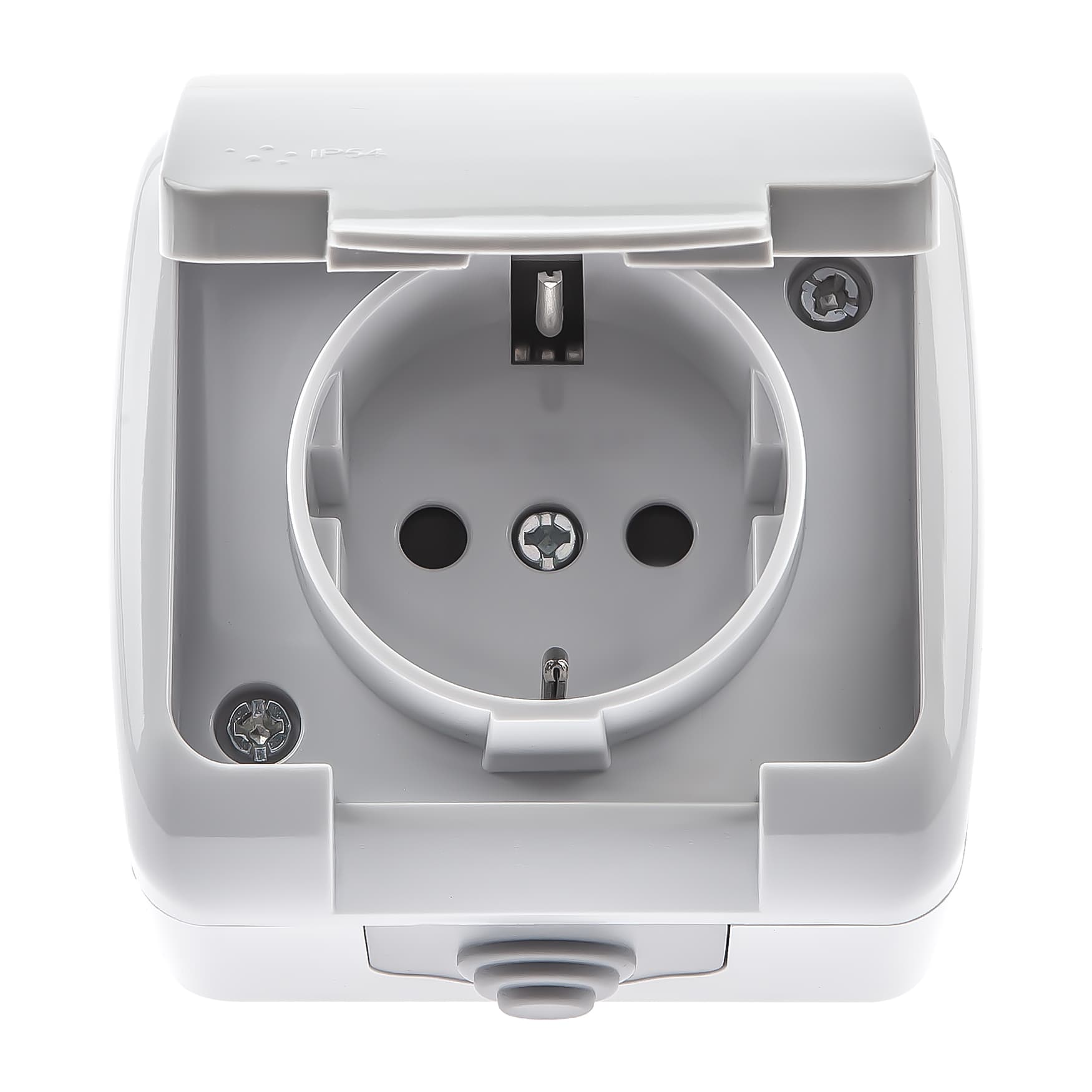 Розетка 2P+E Schuko шторки, 16А-250В, IP54, ОУ, Atlantic, серый