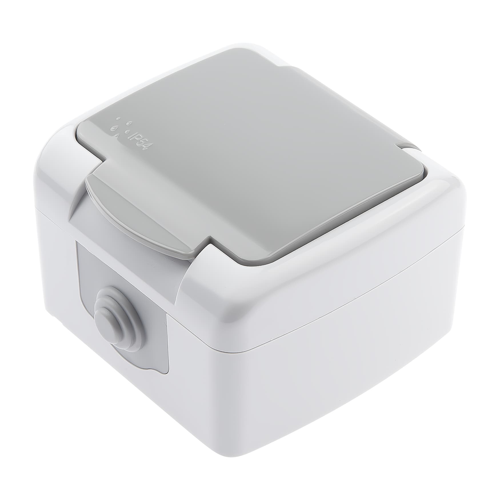 Розетка 2P+E Schuko шторки, 16А-250В, IP54, ОУ, Atlantic, серый