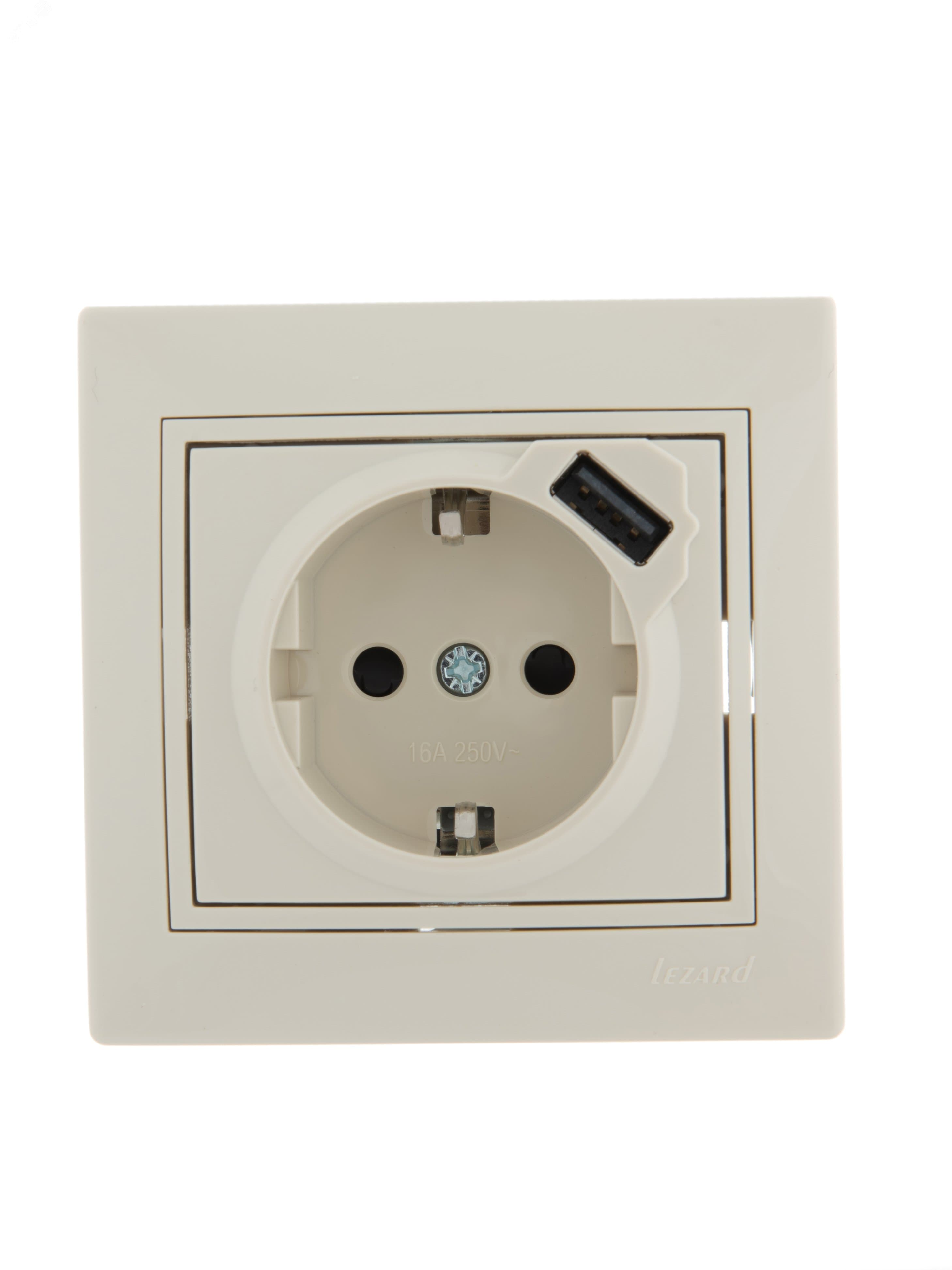 MIRA Розетка с/з + USB разъём кремовый