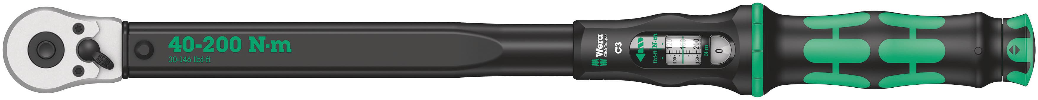 Ключ динамометрический с трещоткой с реверсом квадрат 1/2 DR 40-200 Нм погрешность ± 3% 510 мм. Click-Torque C 3
