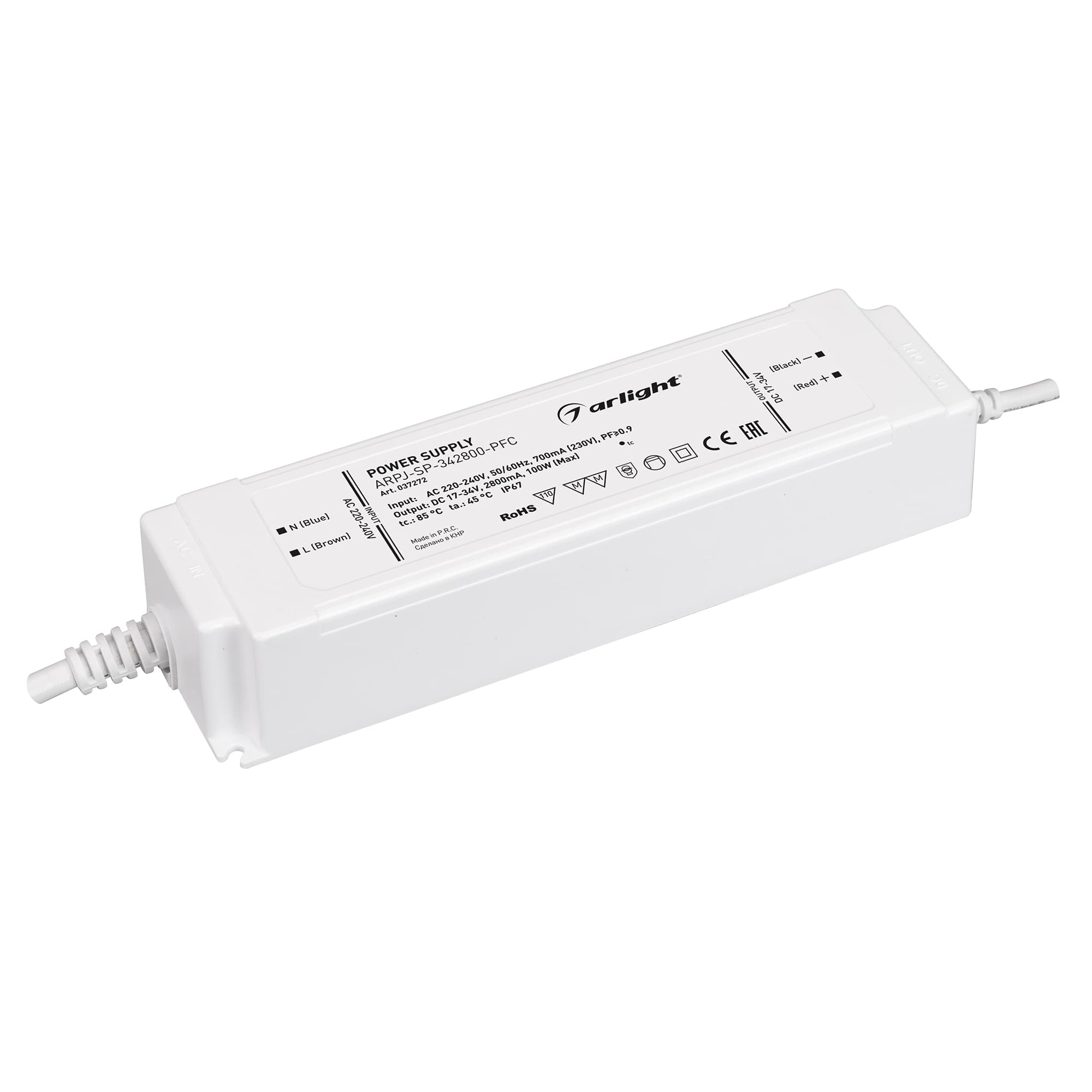 Блок питания ARPJ-SP-342800-PFC (100W, 17-34V, 2.8A) ( IP67 Пластик, 5 лет)