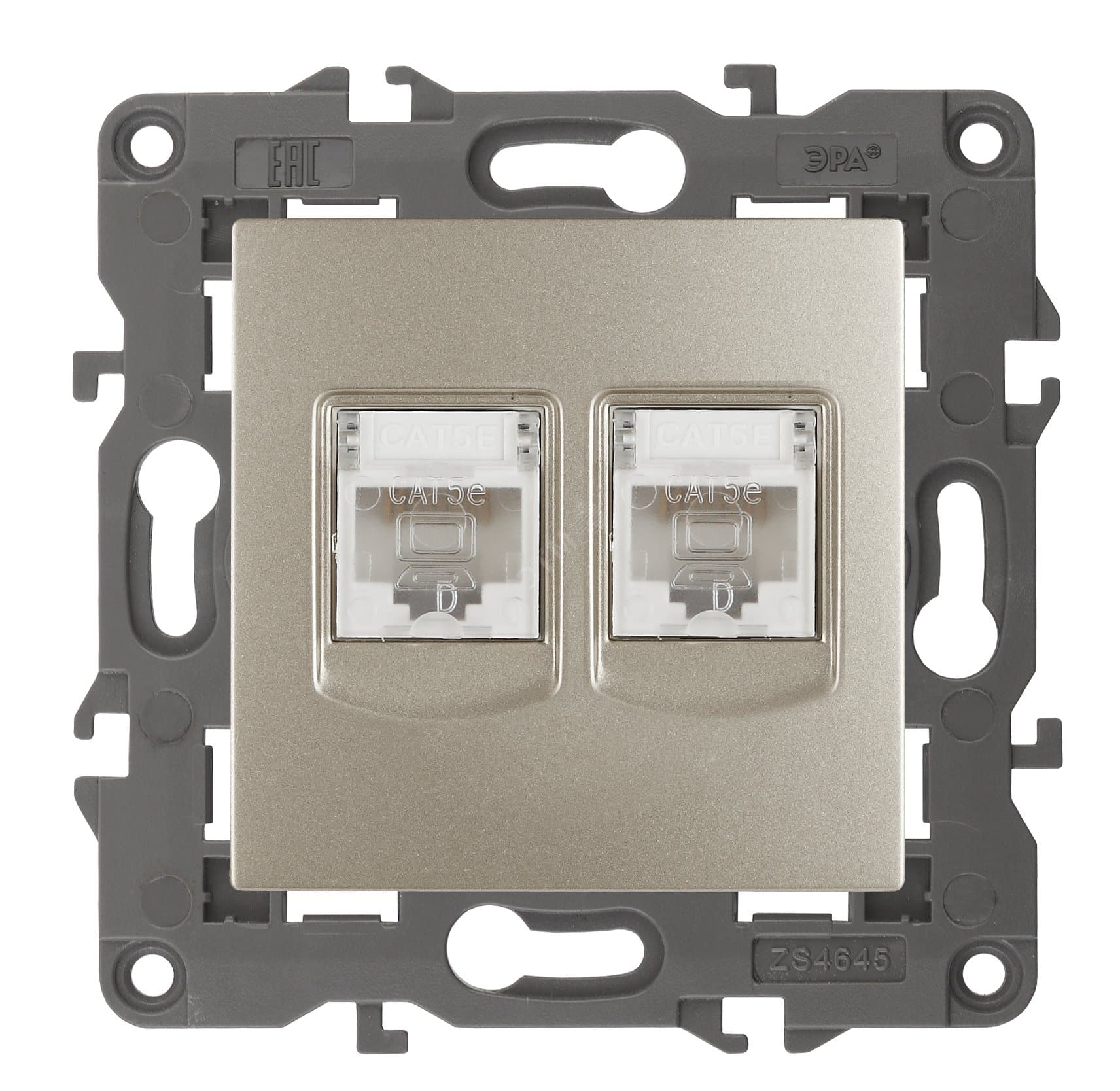 Розетка 2хRJ45, Эра Elegance, шампань, 14-3108-04