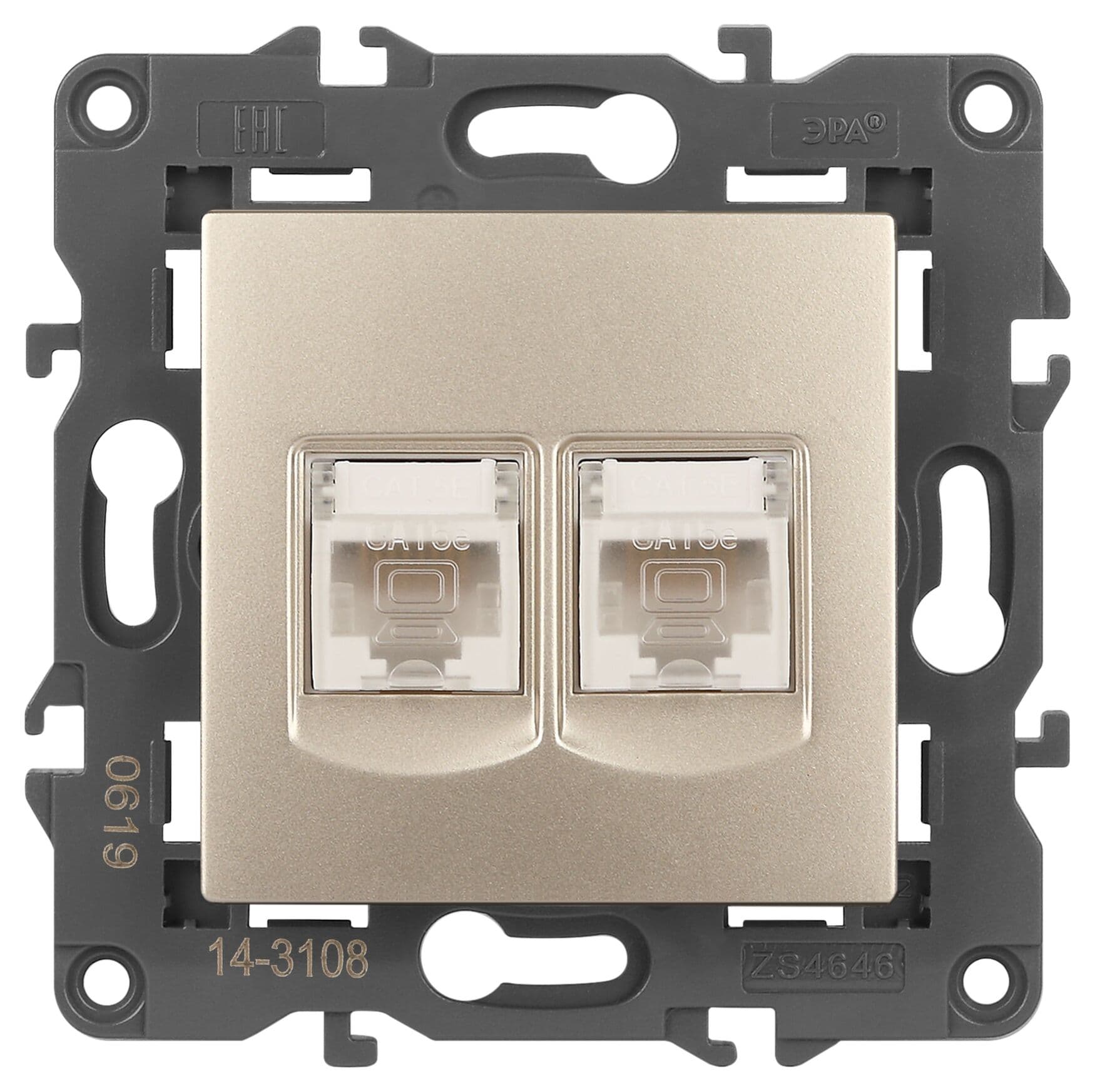 Розетка 2хRJ45, Эра Elegance, шампань, 14-3108-04