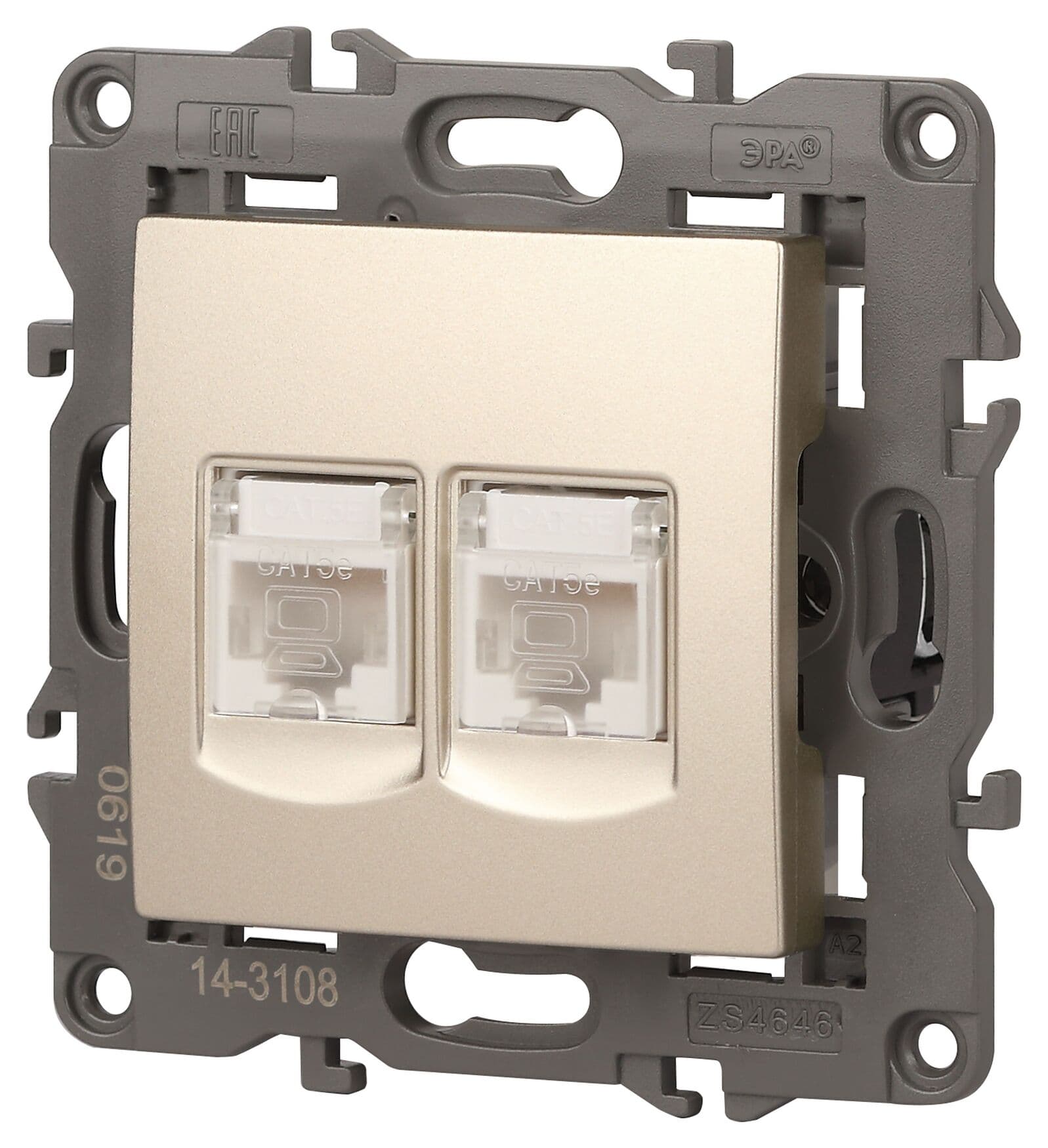 Розетка 2хRJ45, Эра Elegance, шампань, 14-3108-04