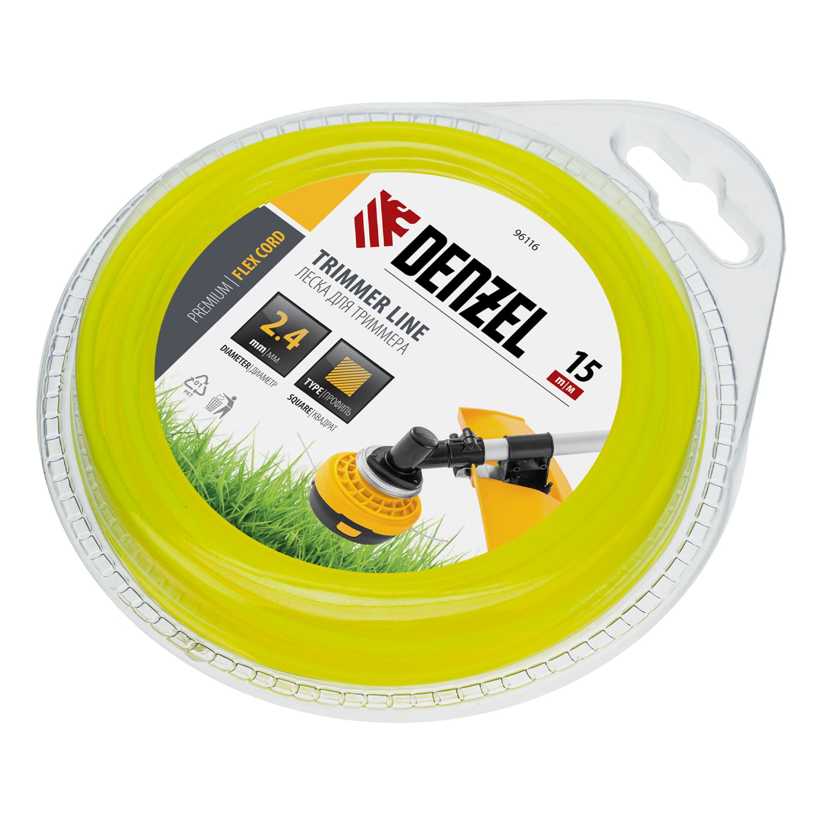 Леска для триммера квадрат 2,4 мм х 15 м,  блистер FLEX CORD