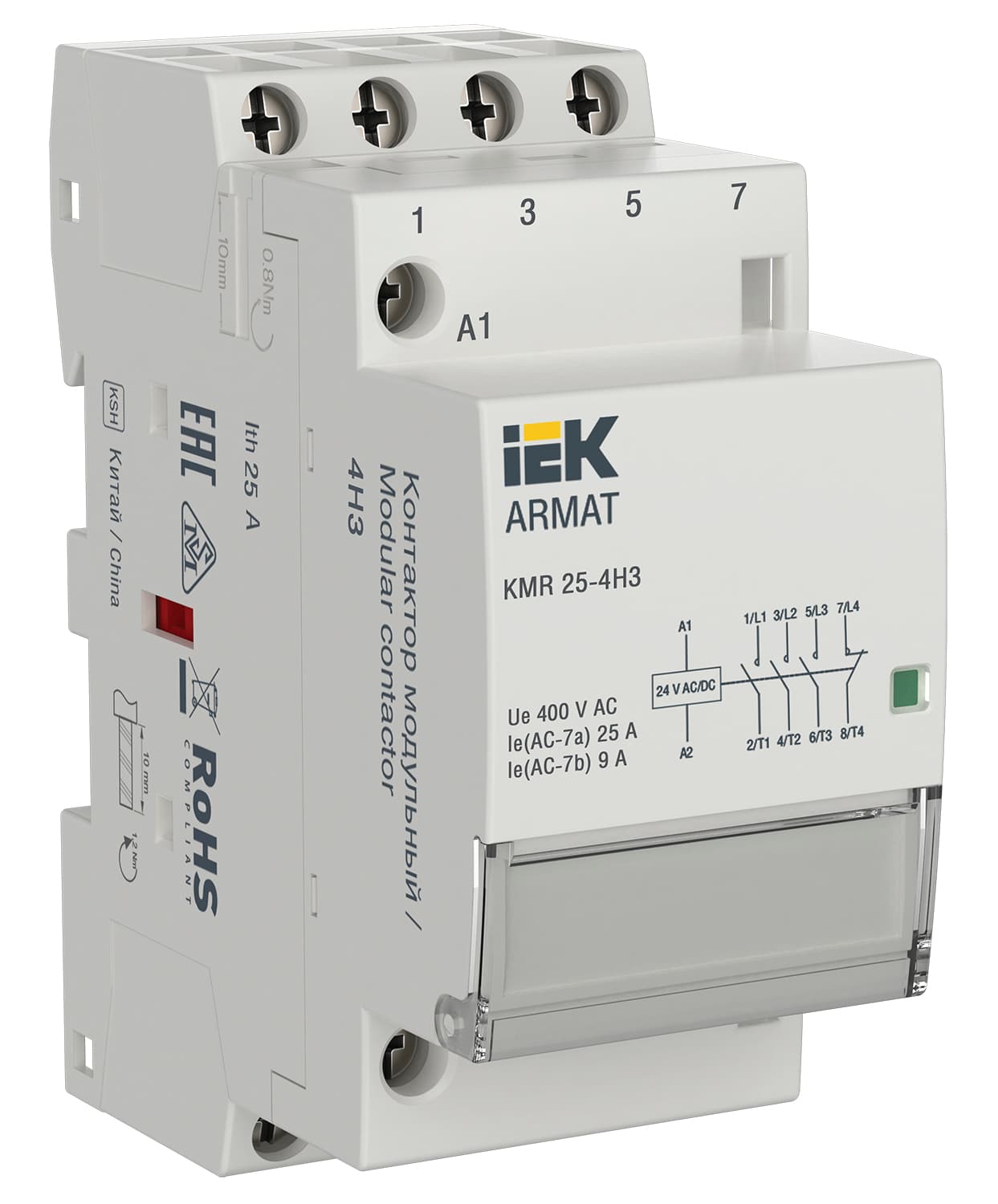 Контактор модульный KMR 25А 24В AC/DC 4НЗ