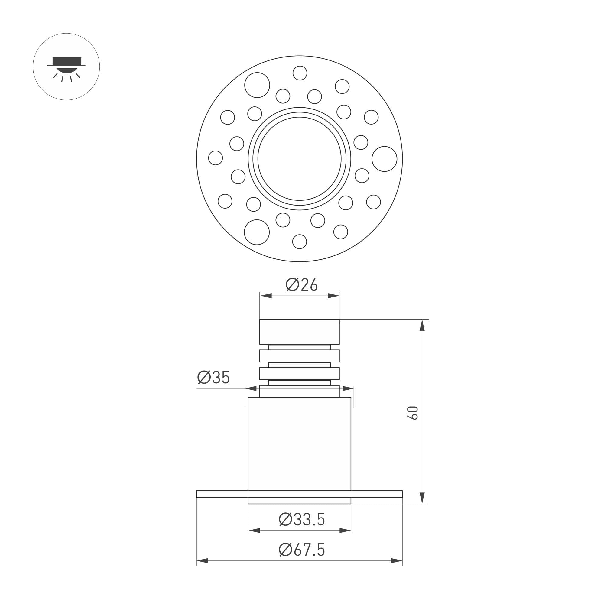 Светильник MS-INVISIO-TRIMLESS-R35-5W Warm3000, WH-WH, 36 deg, 230V, IP54, Металл, 5 лет
