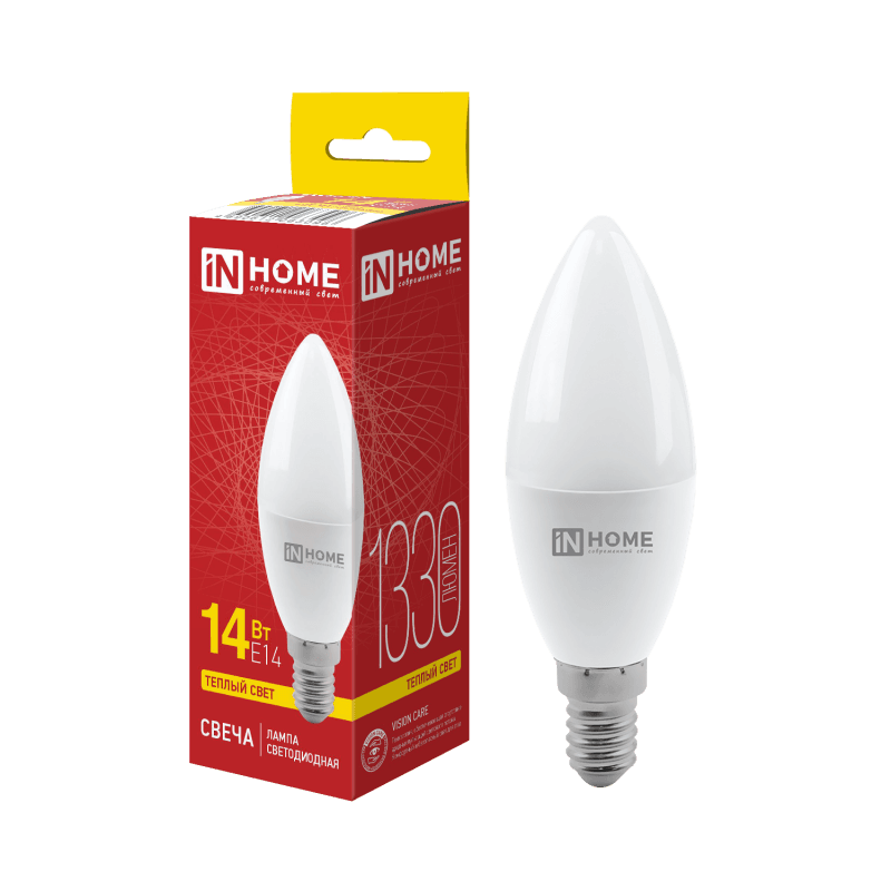 Лампа светодиодная LED-СВЕЧА-VC 14Вт 230В E14 3000K 1330Лм IN HOME