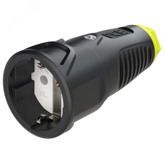 Розетка каб 16A/250V/2P+E/IP20 корпус черный, маркер желтый