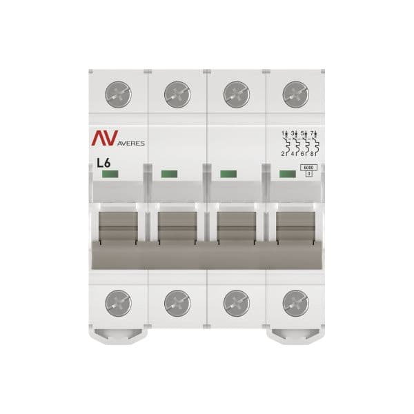 Выключатель автоматический AV-6 4P 6A (L) 6kA AVERES