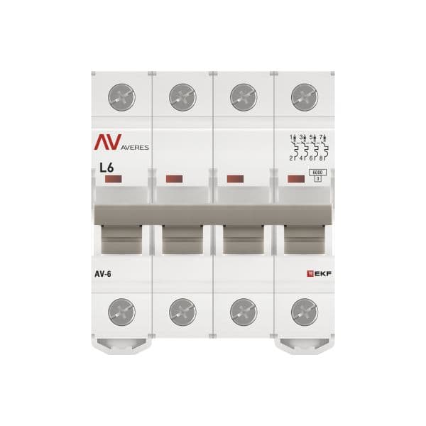 Выключатель автоматический AV-6 4P 6A (L) 6kA AVERES