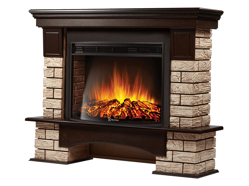 Портал для камина Forte Wood 25 из камня коричневый кирпич и шпон темный дуб