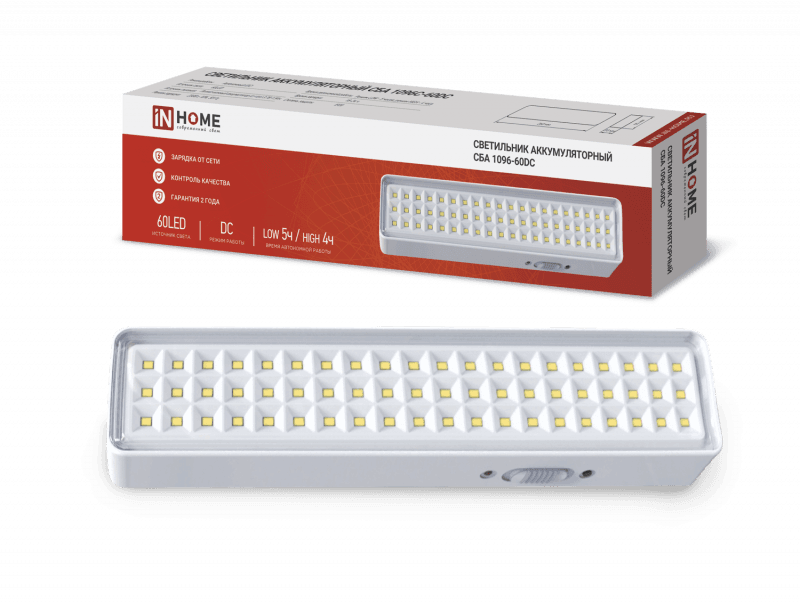 Светильник светодиодный аварийный СБА 1096-60DC 60LED 1.5Ah lithium battery DC IN HOME