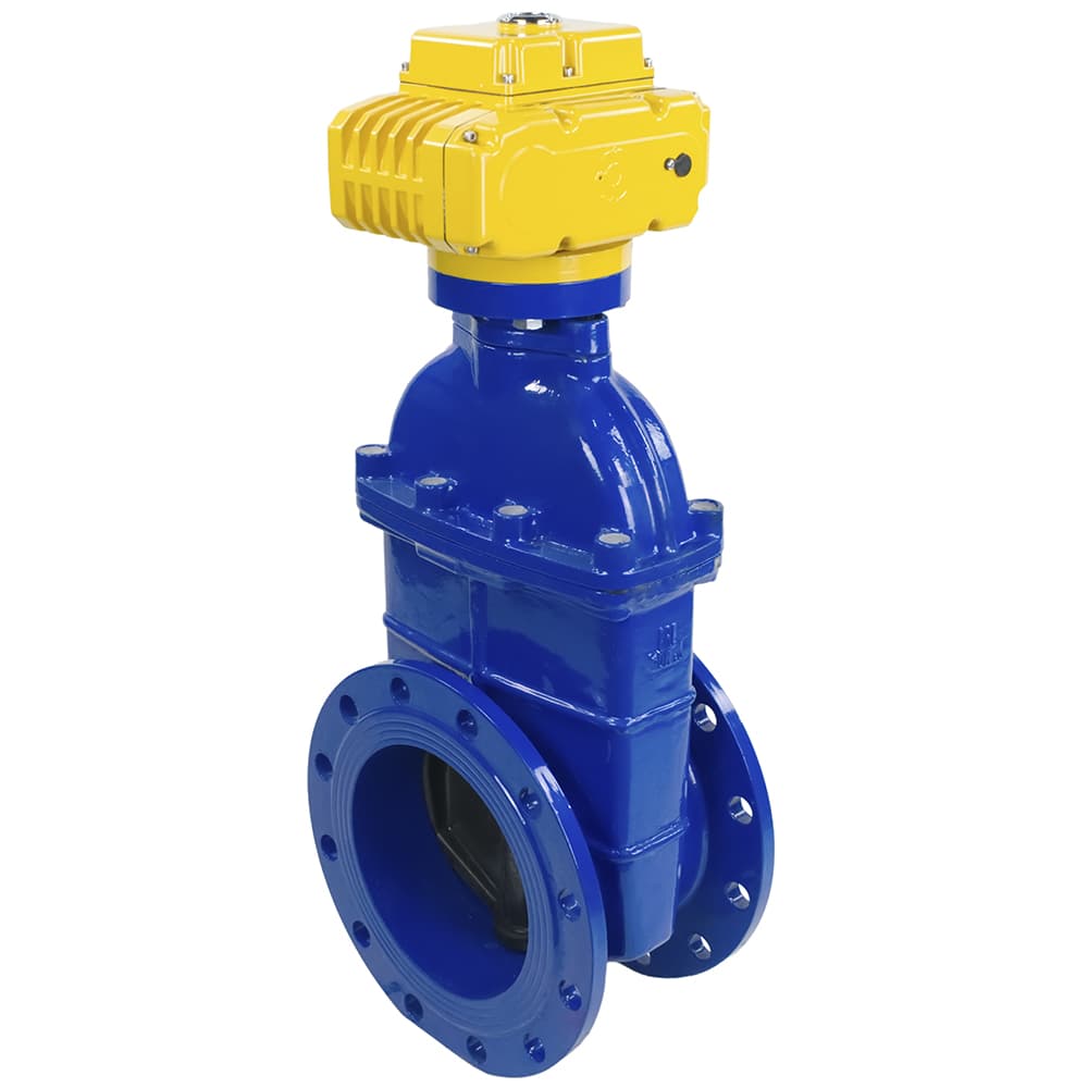 Задвижка клиновая 30ч939р с обрезиненным клином синяя-250-16-GGG50-EPDM-F4-BLUE Ду250 Ру16 T110-120 град. с электроприводом MT-300-220, 220 В