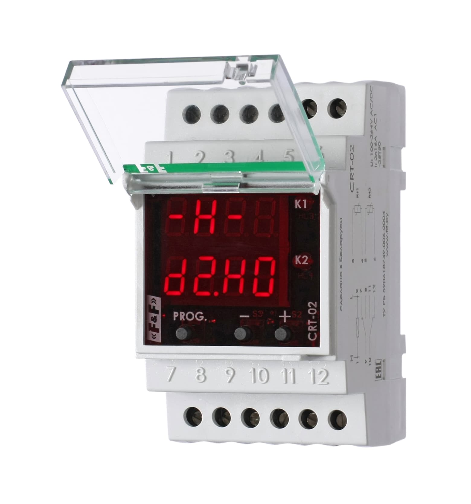 Терморегулятор CRT-02 (-50°C-+140°C) для систем снеготаяния/антиобледенения на шину DIN, с датчиком RT823 на проводе, 2х16А