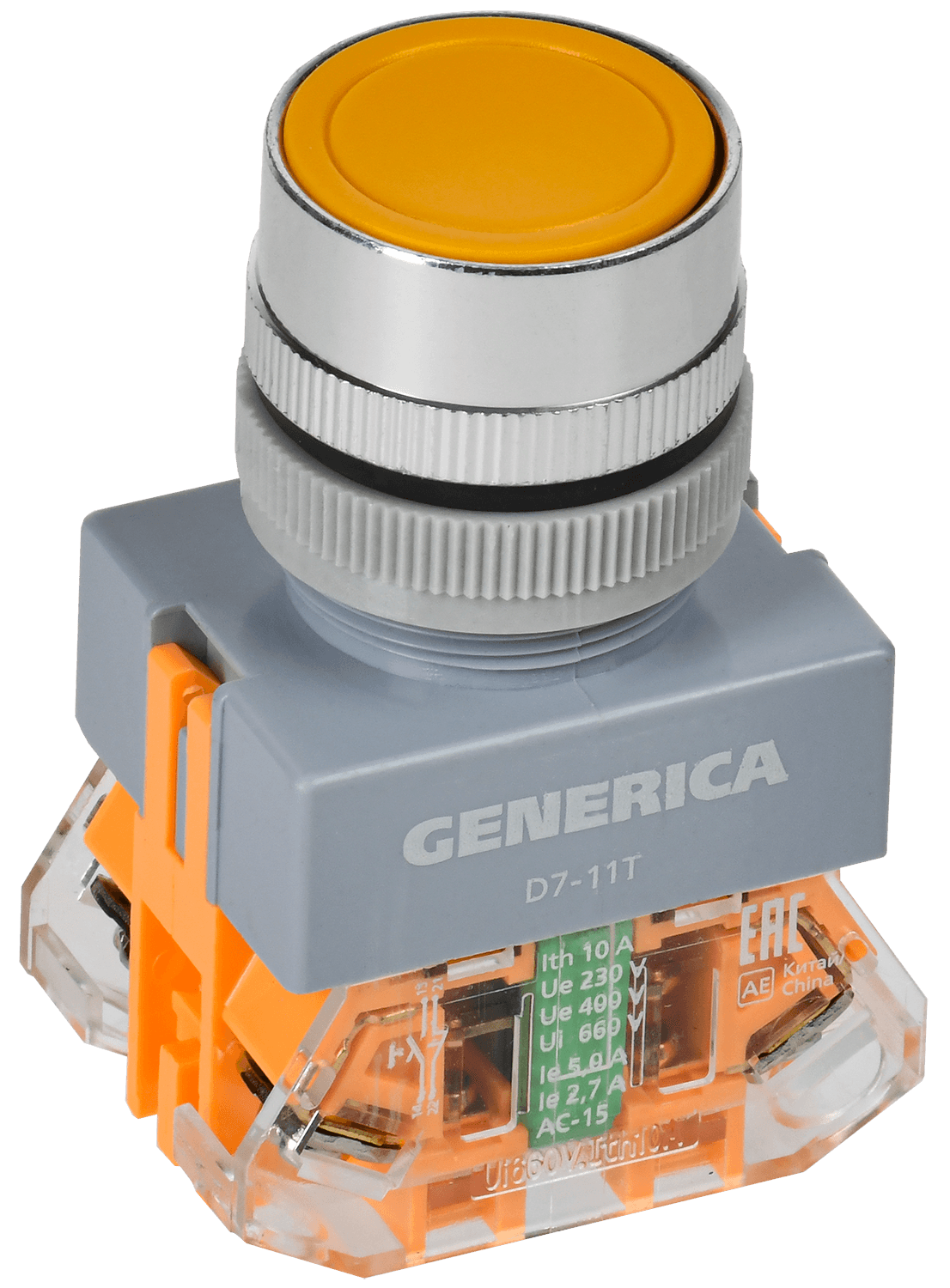 Кнопка D7-11T d=22мм 1з+1р с фикс. жел. GENERICA