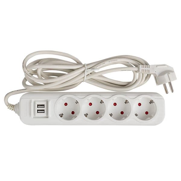 Удлинитель Эксперт 4 гнезда 2 метра 16А/3,5кВт с 2USB 2,1А ПВС 3х1