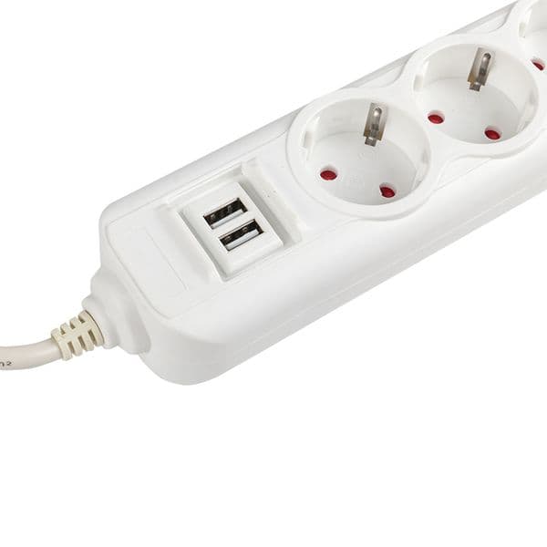 Удлинитель Эксперт 4 гнезда 2 метра 16А/3,5кВт с 2USB 2,1А ПВС 3х1