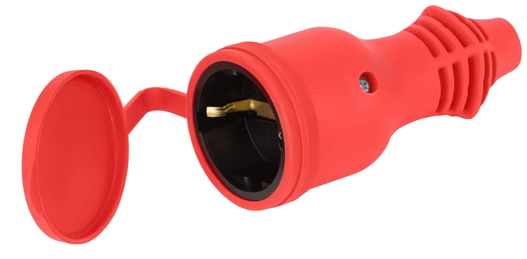 Розетка каучуковая прямая c заземлением 16А IP44 красная RX11-R-IP44