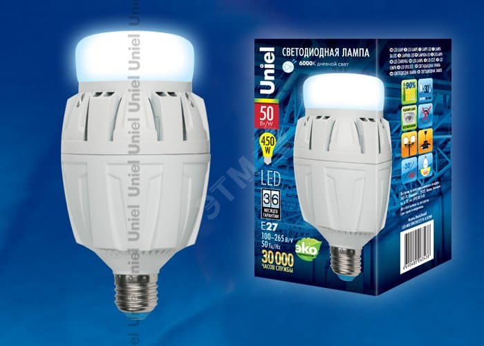 Лампа светодиодная LED 50вт 100-265в E27 6000К