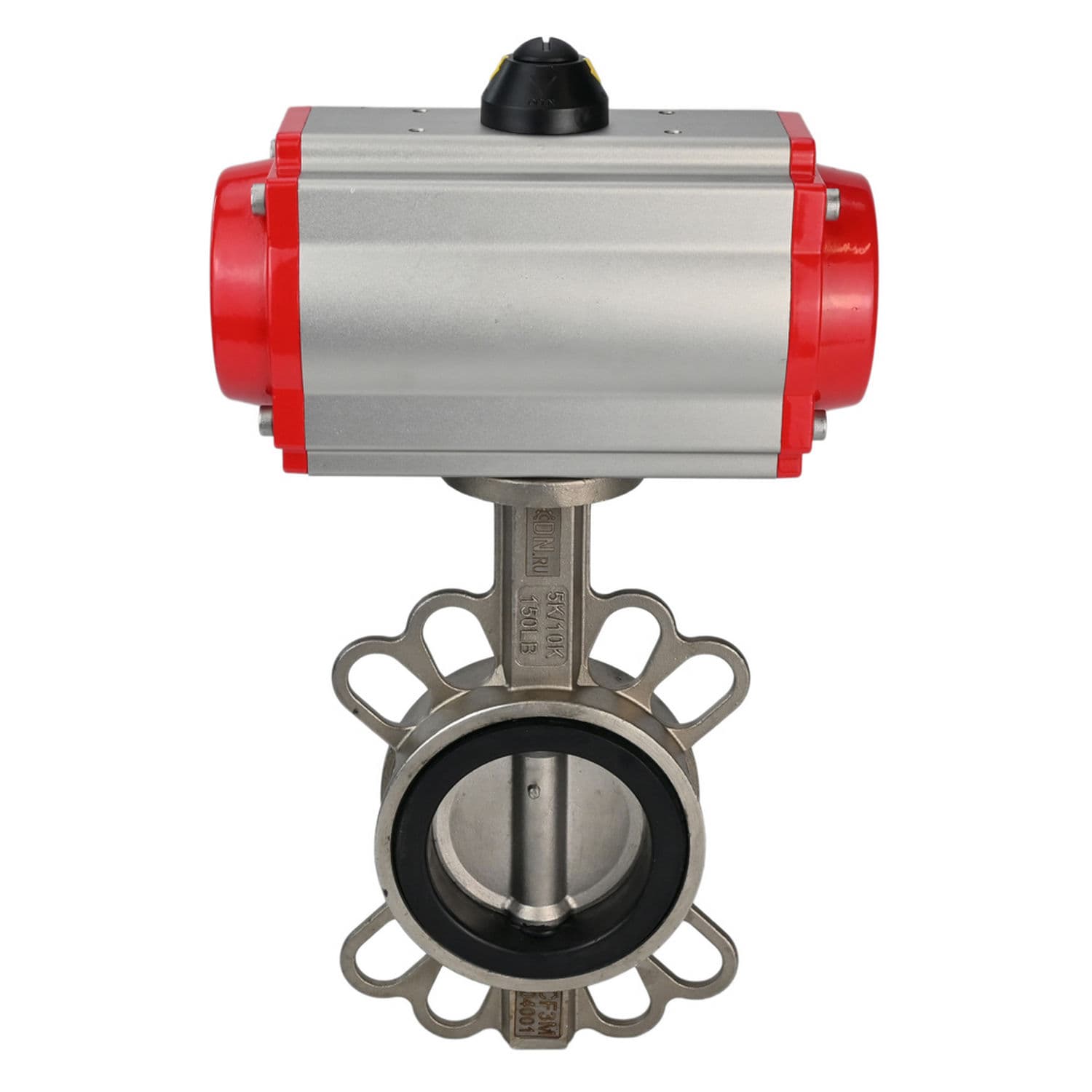 Затвор дисковый поворотный 316L-316L-PTFE Ду50 Ру16, корпус и диск нержавеющая сталь 316L, уплотнение PTFE, с пневмоприводом DA-083 и пневмораспределителем PND2-S1EM-52-1NC-J08-220VAC