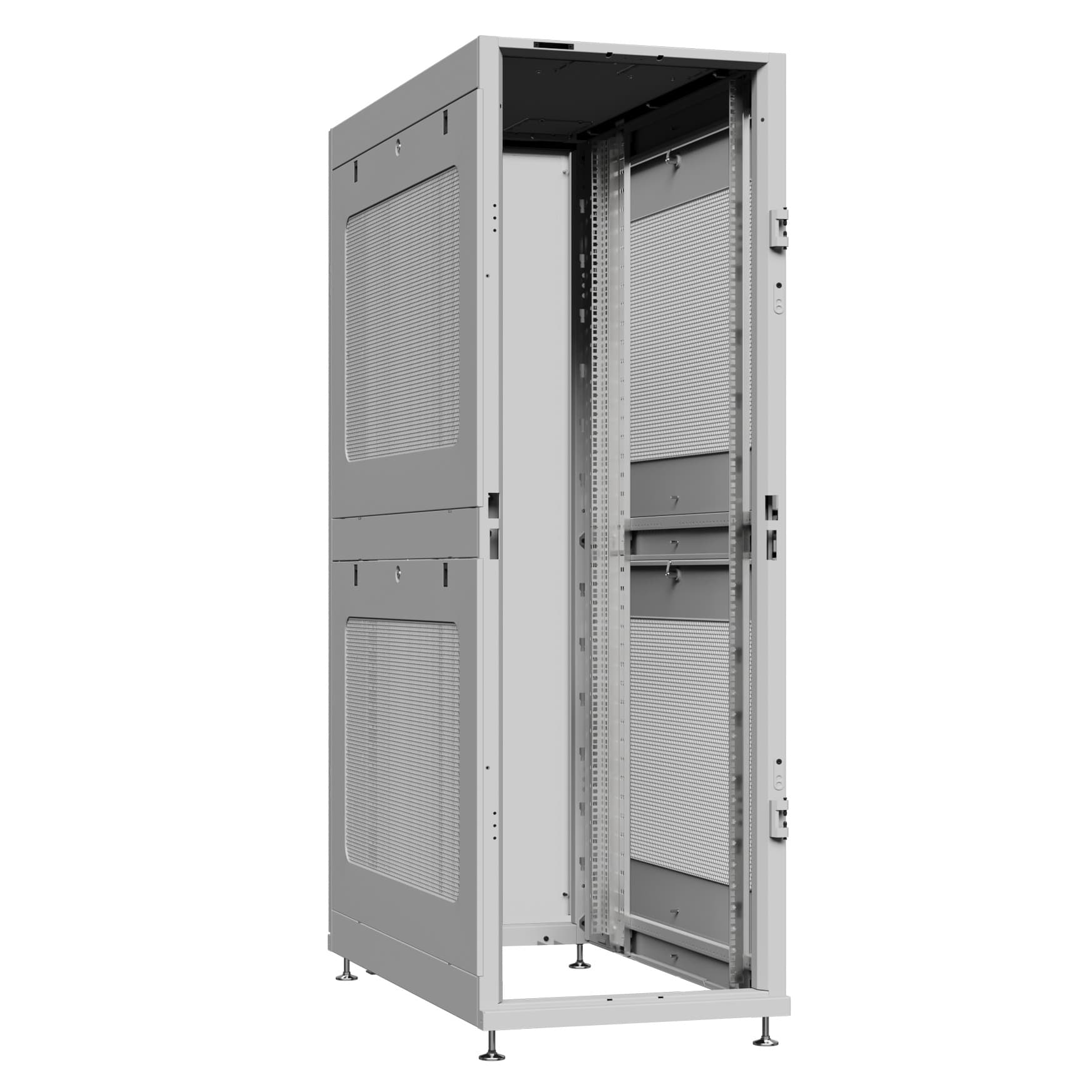 Шкаф серверный 24U 600х1070 передняя дверь: без. задняя дверь: двустворчатая глухой металл IP51. боковые панели: перфорированные. цвет: серый RAL7035