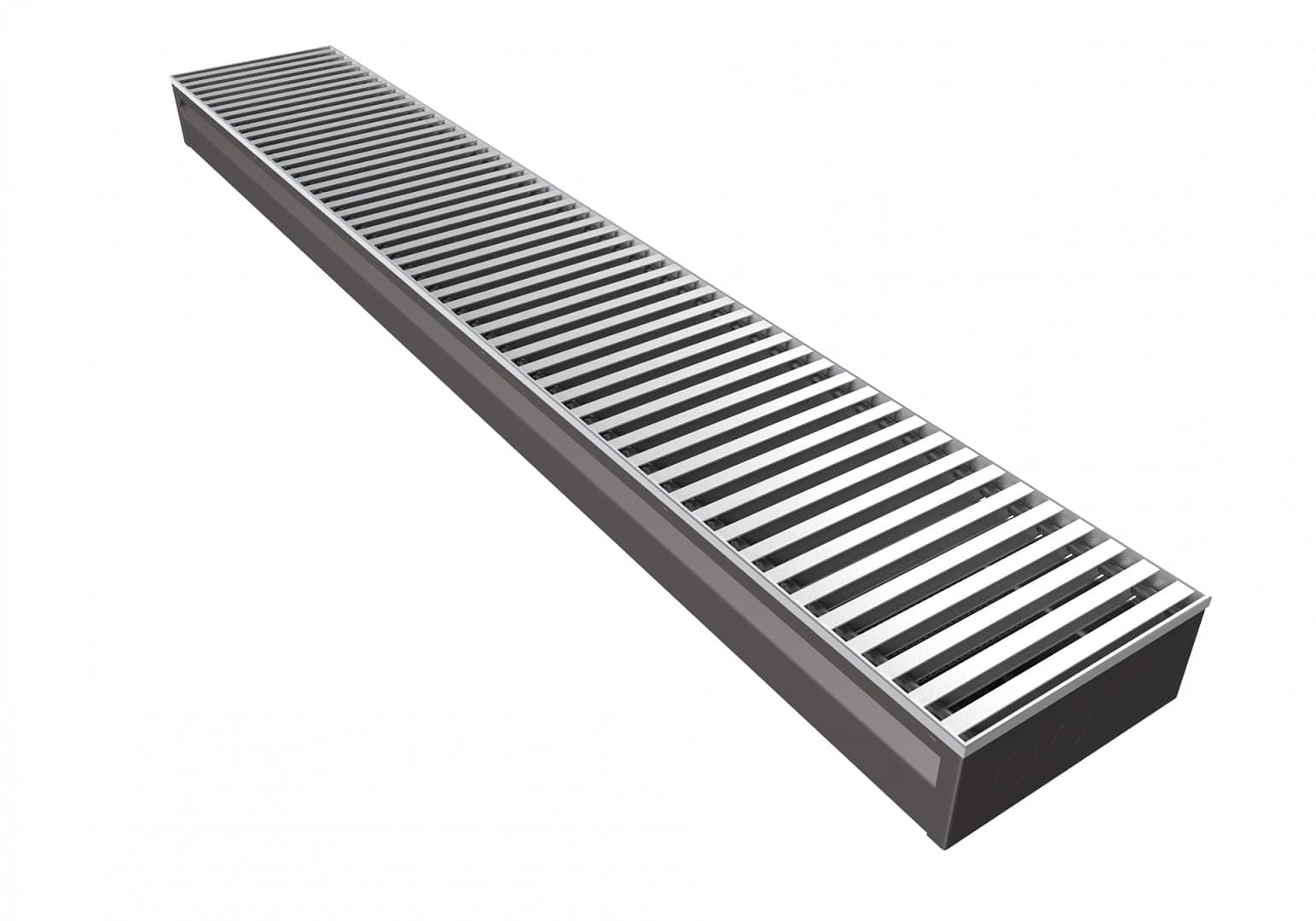 Внутрипольный конвектор 140/380/4300 с принудительной конвекцией в корпусе из нержавеющей стали, концевое подключение