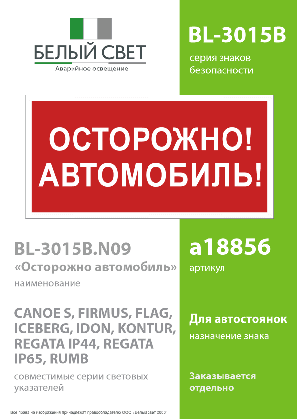 Знак безопасности BL-3015B.N09''Осторожно автомобиль''