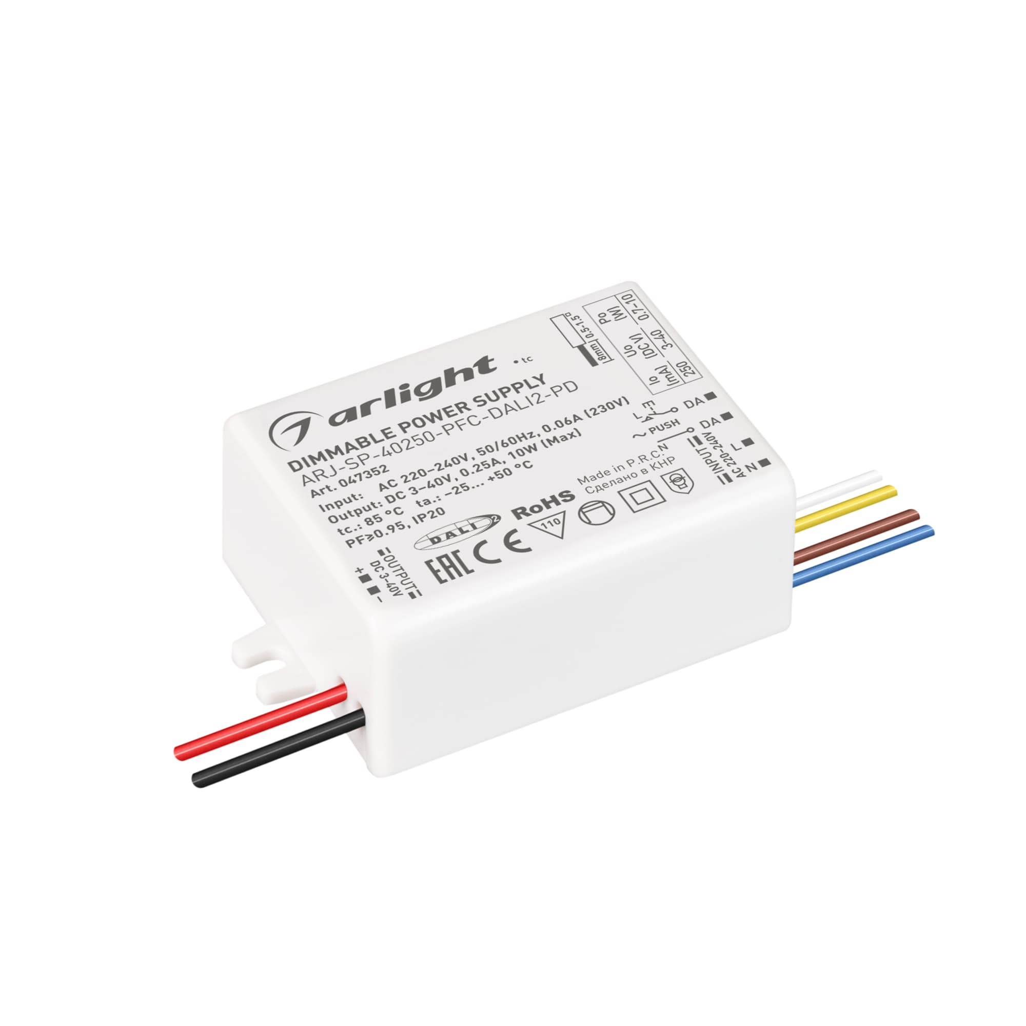 Блок питания ARJ-SP-40250-PFC-DALI2-PD (10W, 3-40V, 250mA) (IP20 Пластик, 5 лет)