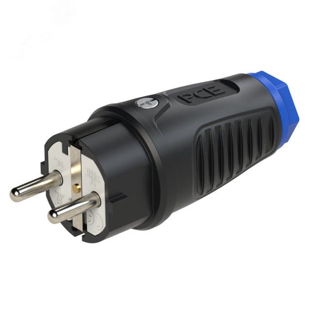 Вилка каб 16A/250V/2P+E/IP54 корпус черный, маркер синий