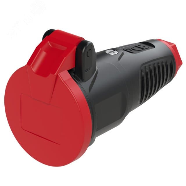 Розетка каб 16A/250V/2P+E/IP54 с черным крышкой и корпусом, маркер красный