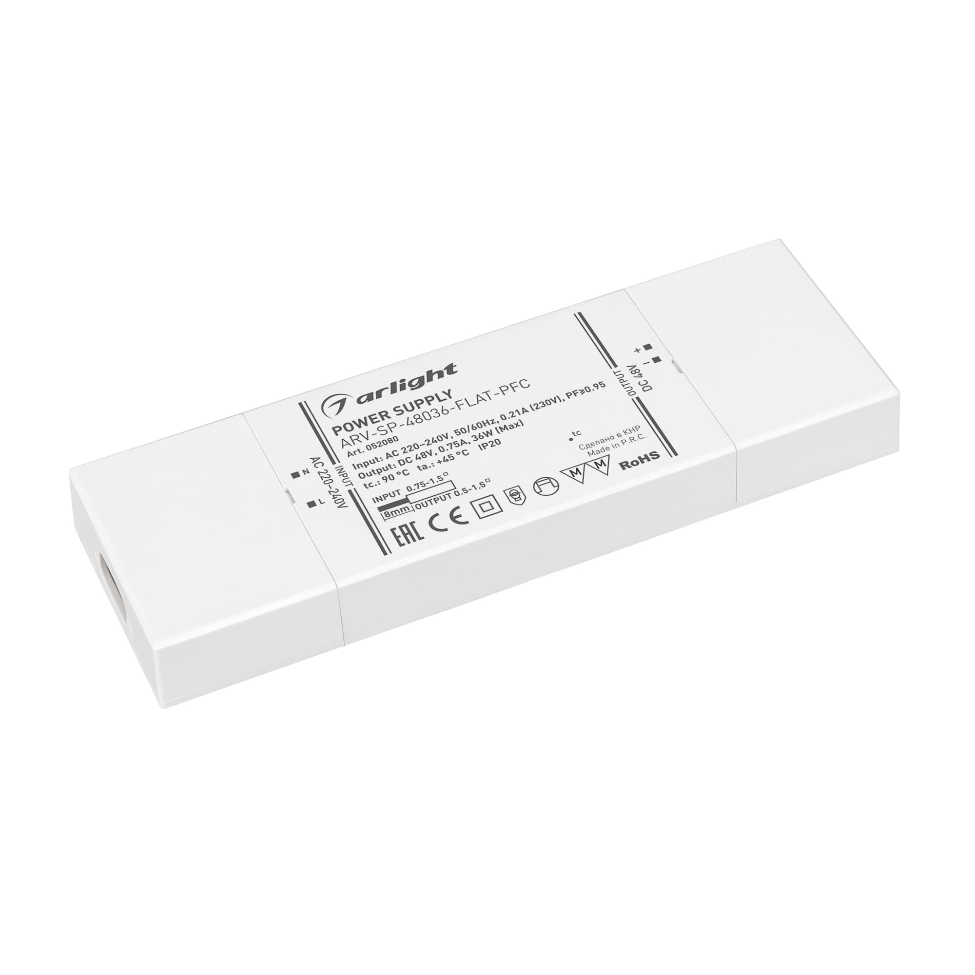 Блок питания ARV-SP-48036-FLAT-PFC (48V, 0.75A, 36W) (ARL, IP20 Пластик, 5 лет)