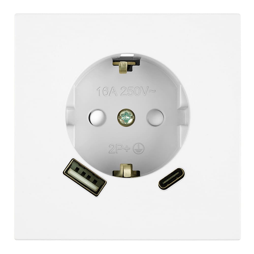 Розетка 1-местная з/ш с/з 16А + USB + Type C (механизм) 250В 20W серия Мия белая магнолия STEKKER