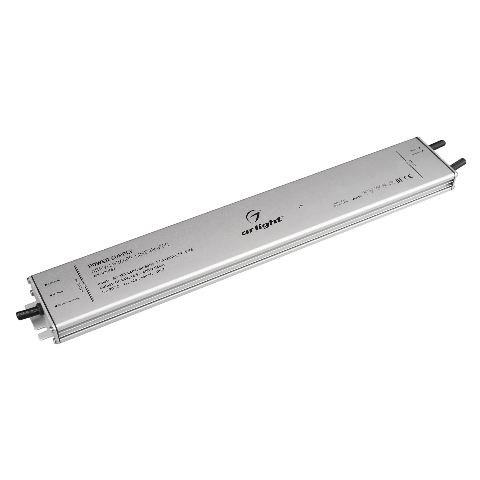 Блок питания ARPV-LG24400-LINEAR-PFC (24V, 16.6A, 400W) ( IP67 Металл, 5 лет)