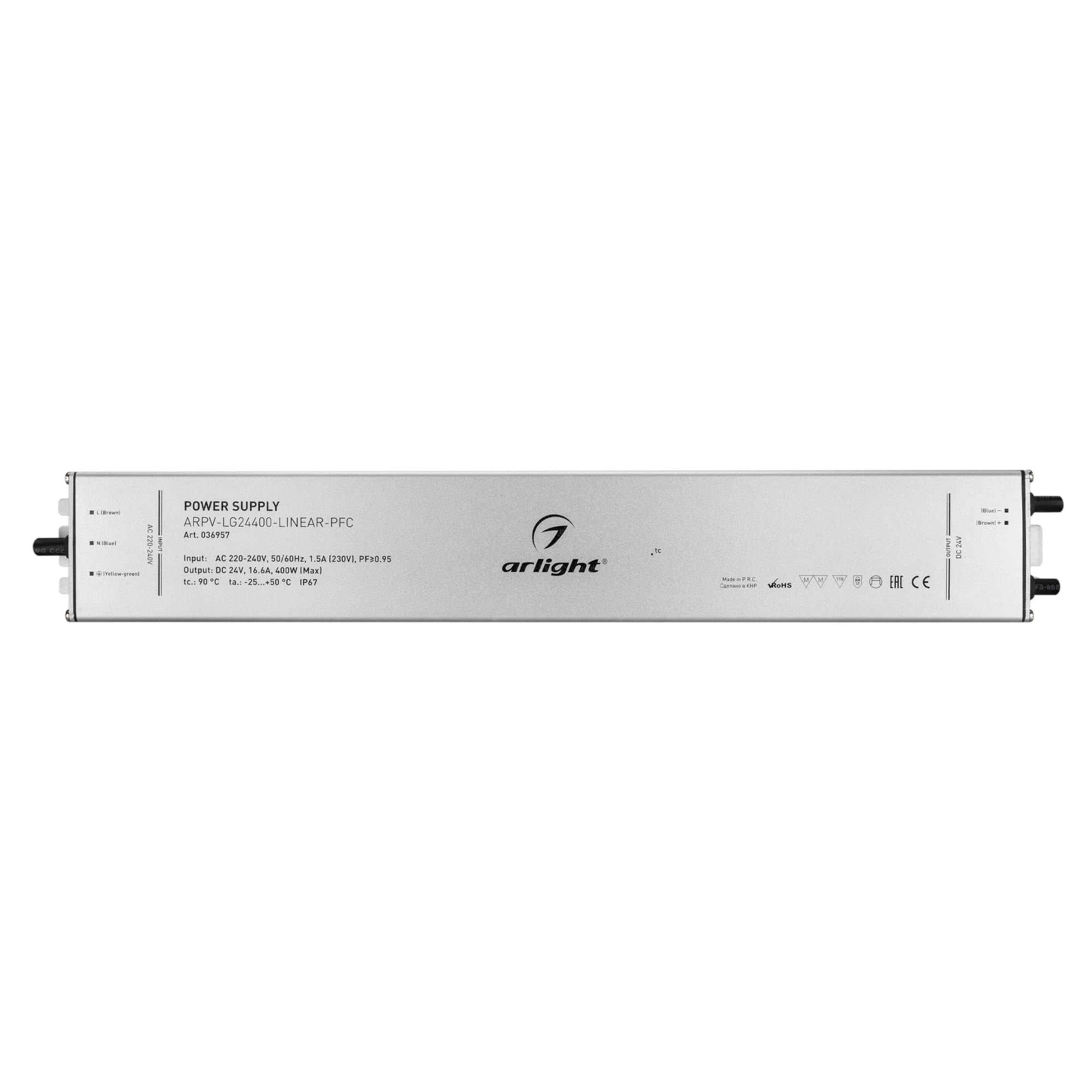 Блок питания ARPV-LG24400-LINEAR-PFC (24V, 16.6A, 400W) ( IP67 Металл, 5 лет)