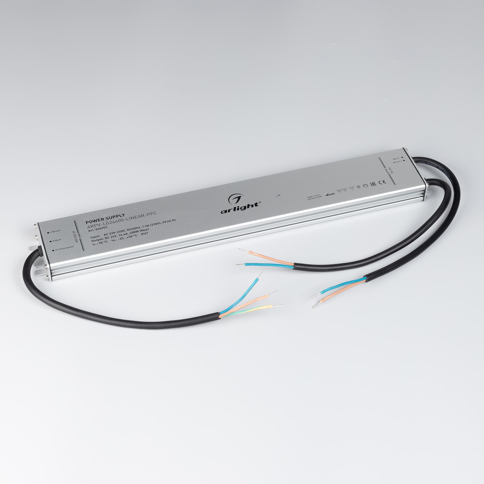 Блок питания ARPV-LG24400-LINEAR-PFC (24V, 16.6A, 400W) ( IP67 Металл, 5 лет)