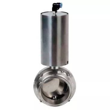 Затвор дисковый поворотный кламповый 304-304-Sil-2W-C-H Ду25 Ру10 корпус пищевая нержавеющая сталь 304, уплотнение – Silicon, с пневмоприводом DA-052 двойного действия
