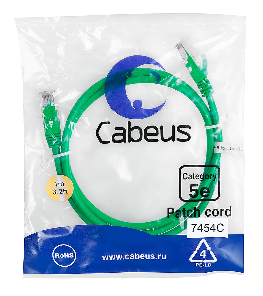 Патч-корд U/UTP, категория 5е, 2xRJ45/8p8c, неэкранированный, зеленый, PVC, 1м