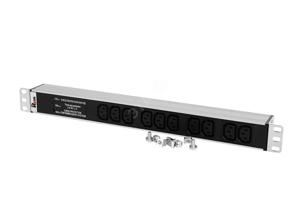 Блок розеток Rem-10 без шнура фильтр защиты индикатор 10 IEC 60320 C13 вход IEC 60320 C14 10A 19'