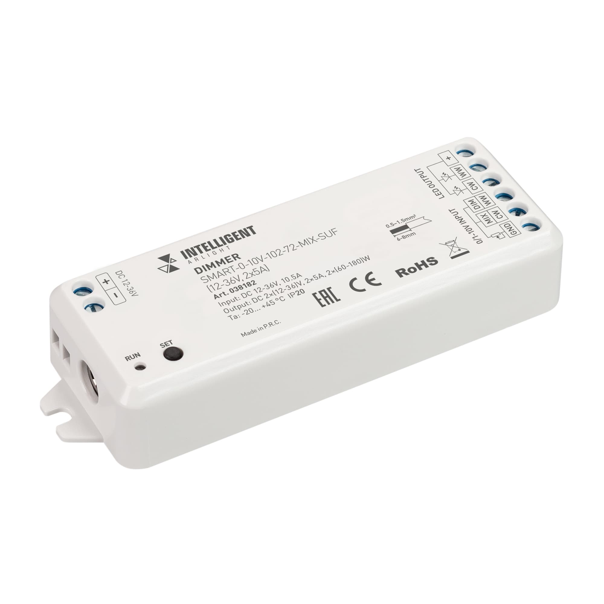 Диммер INTELLIGENT SMART-0-10V-102-72-MIX-SUF (12-36V, 2x5A) (IARL, IP20 Пластик, 5 лет)