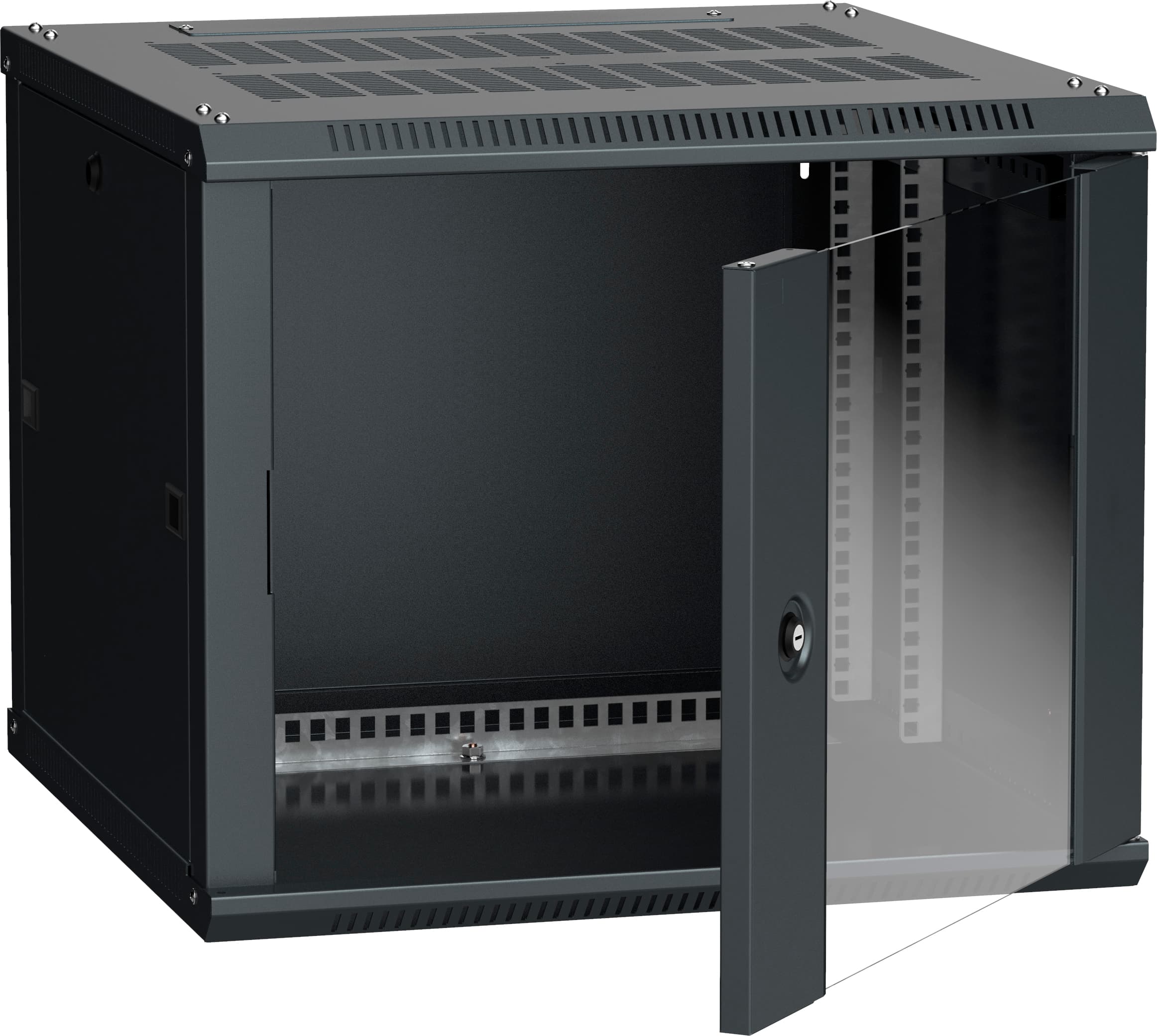 Шкаф настенный 19' LINEA W 9U 600x600мм стеклянная дверь RAL9005